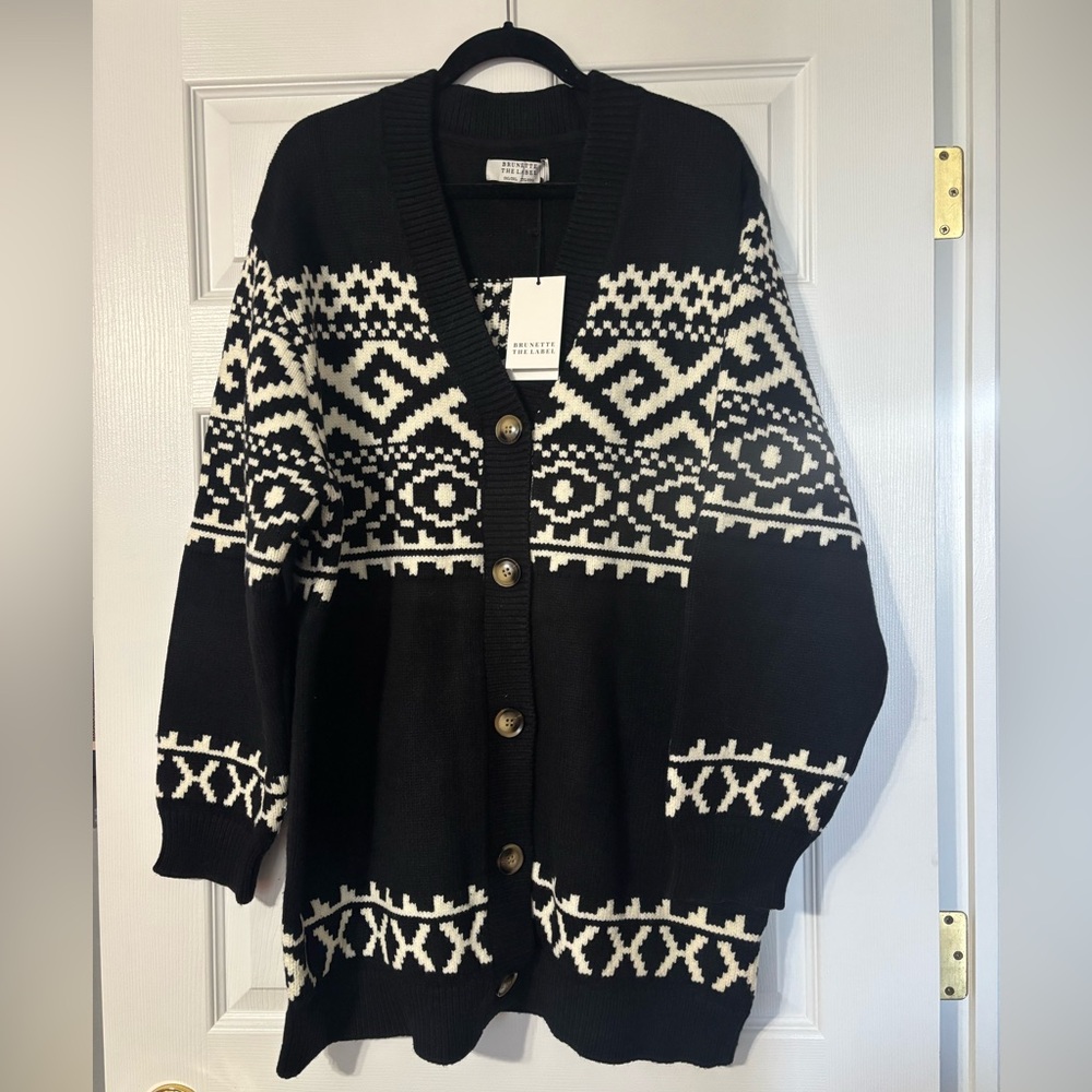 Brunette the Label fair isle cardigan black